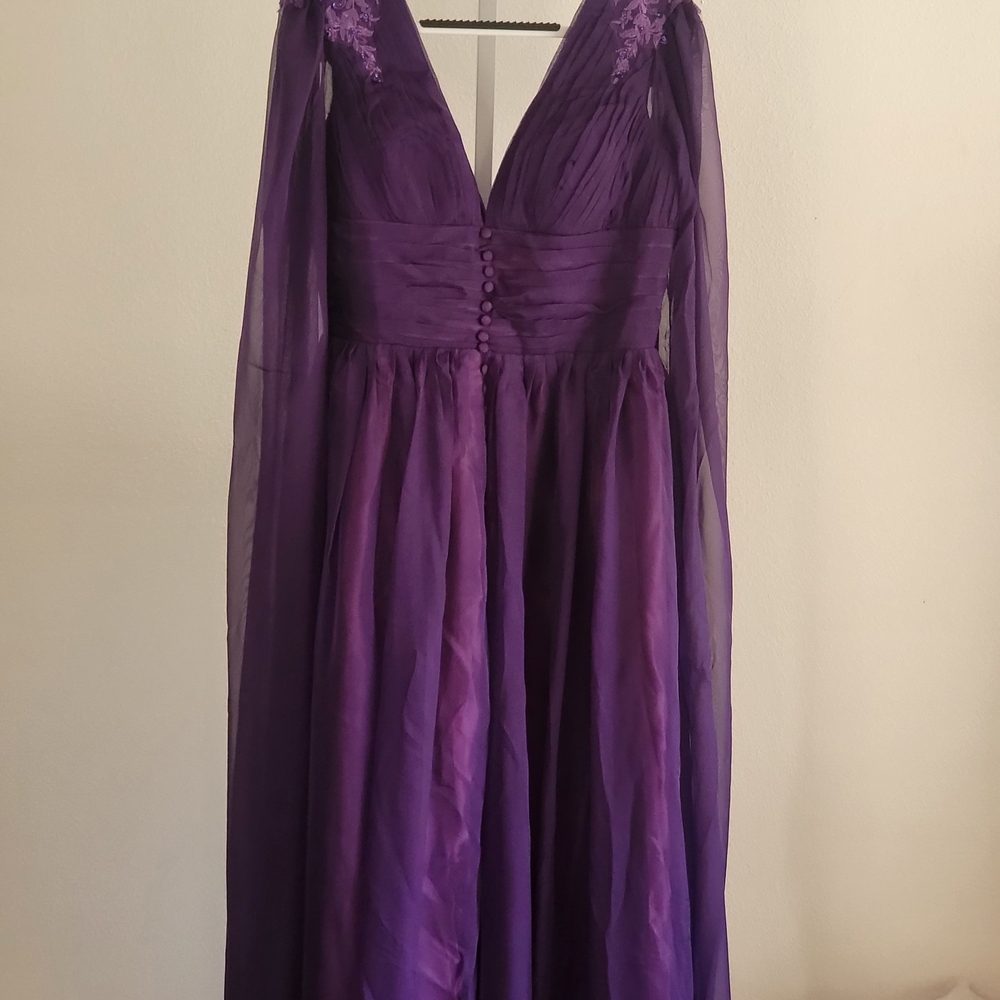 Elegant Purple Gown with Sheer Sleeves